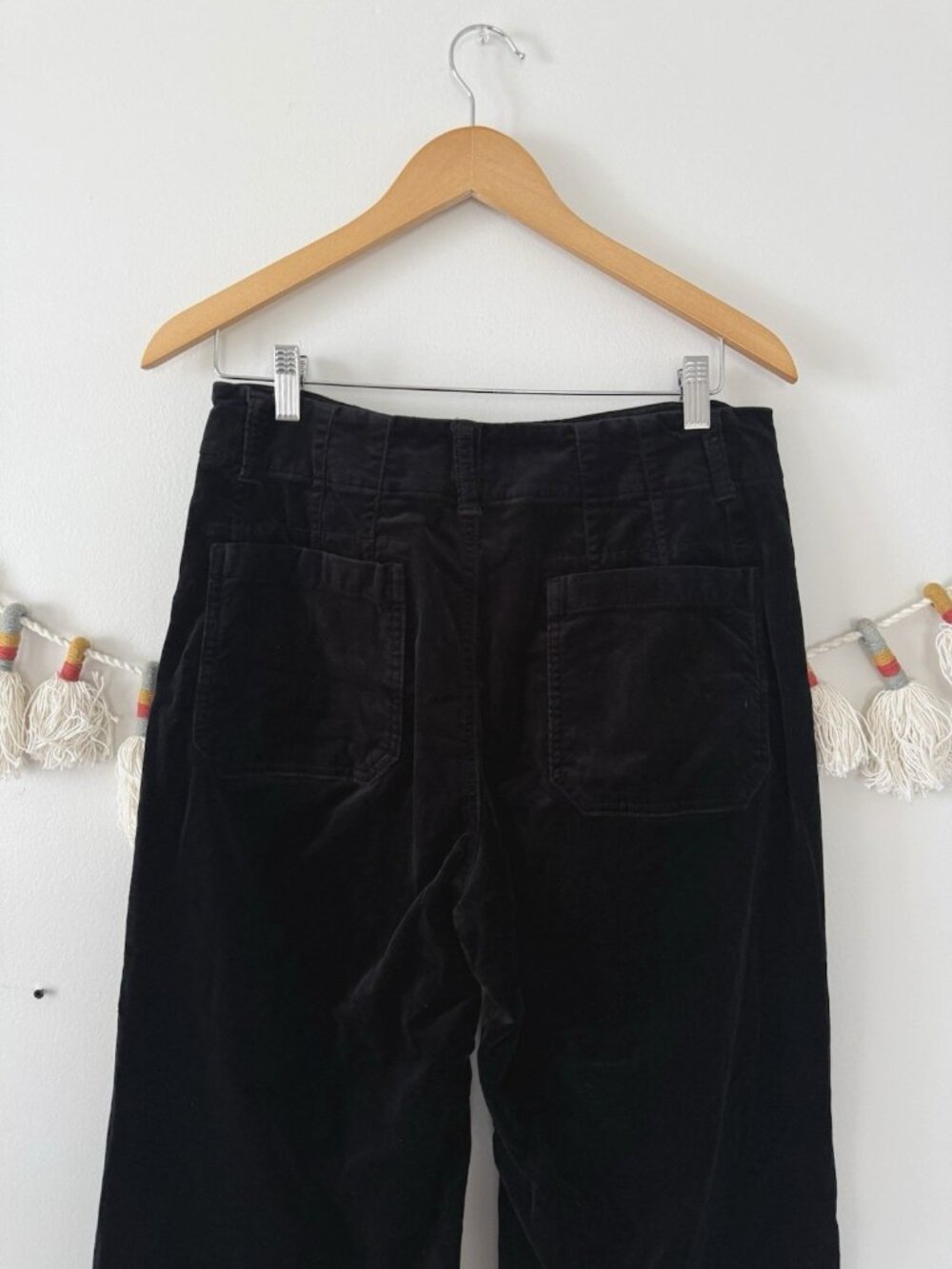 Anthropologie Maeve Colette Velvet High Rise Wide Leg Crop Pant Black Modest 30 - Picture 8 of 12